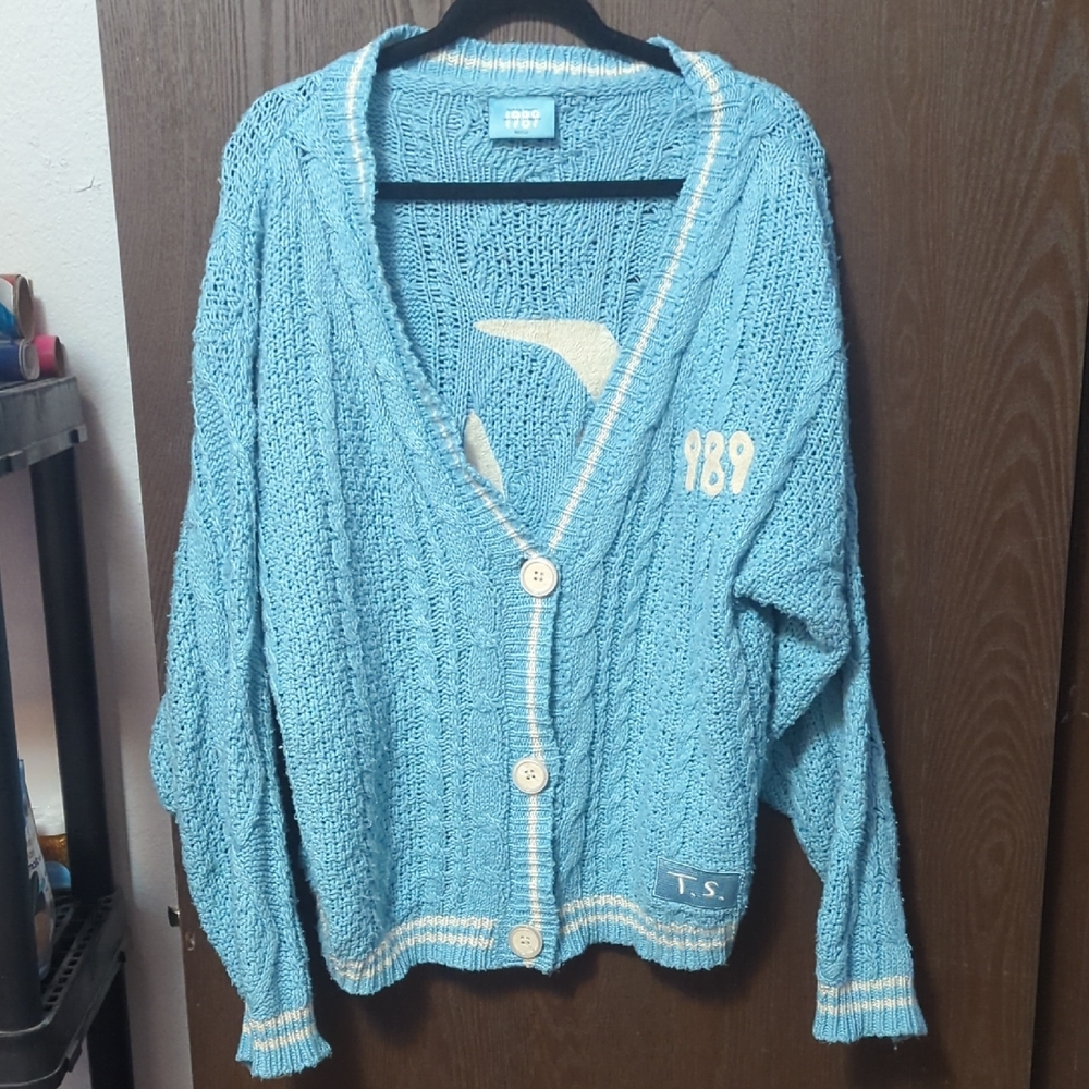 Taylor Swift Blue Cardigan with White Details